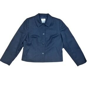 Talbots Wool Blazer Jacket Womens 14 Petite Navy Career Button Front